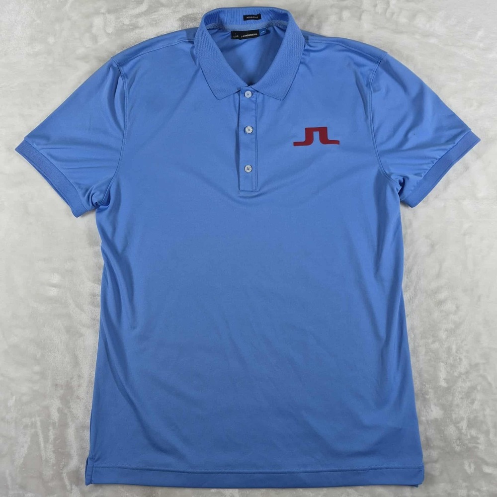 J. Lindeberg Polo Shirt Men's Large Blue Regular‎ Fit Short Sleeve Golf Active